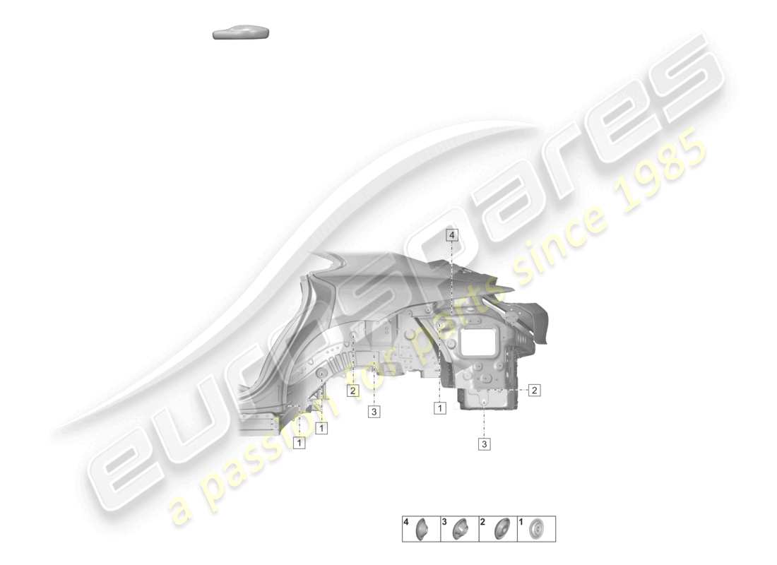 porsche 2021 (taycan 9j1-1) alojamiento de rueda izquierda y derecha diagrama de piezas del extremo trasero