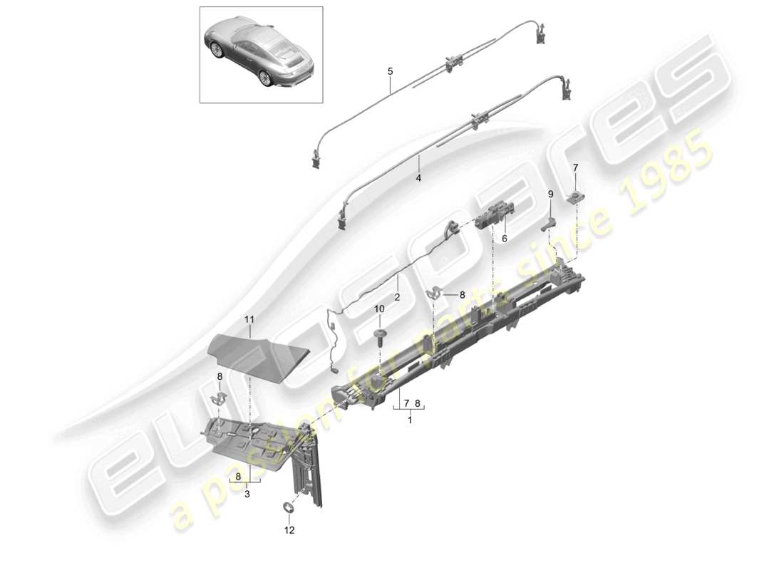porsche 2023 (992-1) diagrama de piezas del actuador del lado de la aleta
