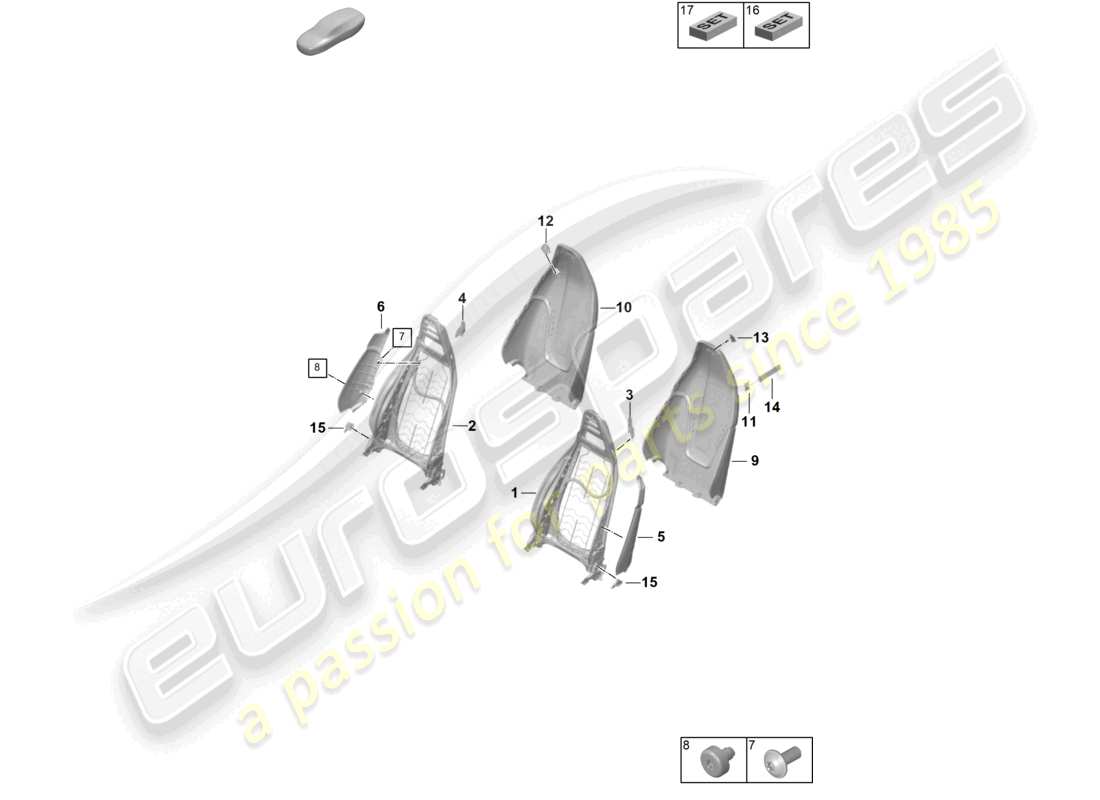 porsche 2026 (992-2) marco del respaldo funda del respaldo asiento confort asiento estándar diagrama de piezas