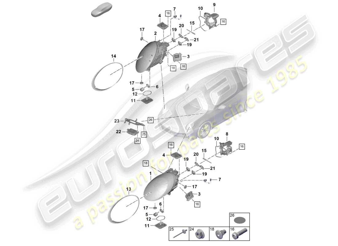 porsche 2024 (992-2) diagrama de piezas de faros led con haz matricial