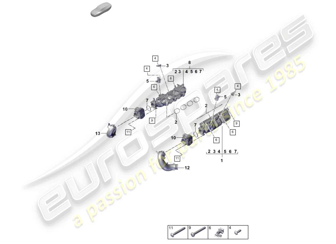 porsche 2025 (cayenne e3 pa) diagrama de piezas del adaptador de la válvula de mariposa del colector de admisión