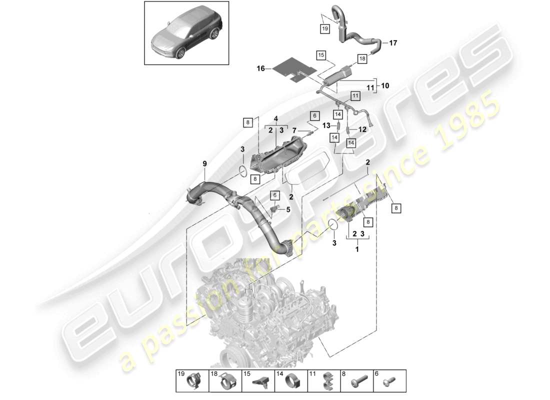porsche 2024 (cayenne e3 9ya/9yb) diagrama de piezas del sistema de ventilación del colector de admisión del tanque de combustible