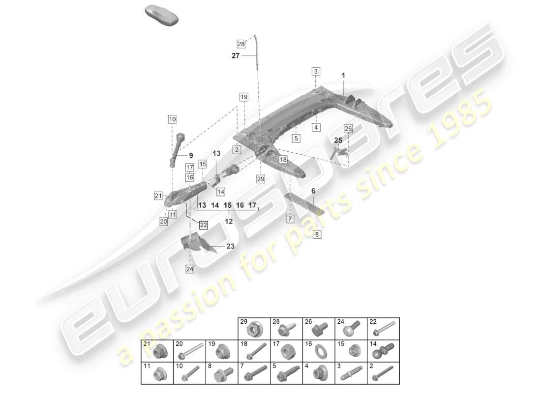 porsche 2023 (992-1 gt3/rs/st) travesaño horquilla inferior diagrama de piezas