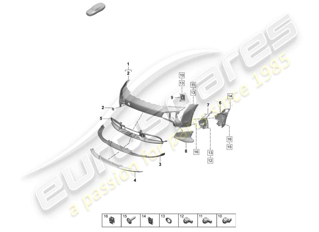 porsche 2026 (taycan 9j1-2) parachoques delantero paquete sport design diagrama de piezas