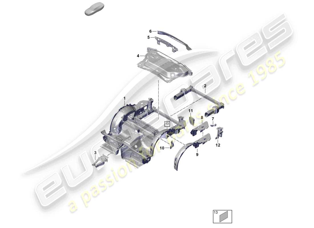 porsche 2025 (992-2 gt3) diagrama de piezas de la parte trasera del cupé