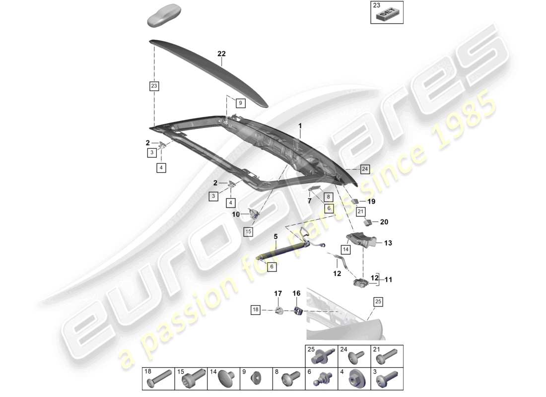 porsche 2025 (panamera 976) diagrama de piezas de la tapa trasera de la cubierta trasera