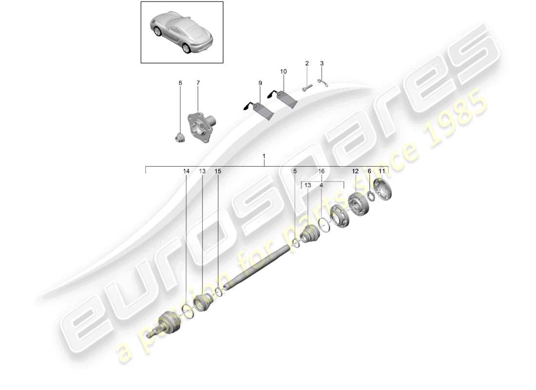 porsche 2022 (718 cayman) diagrama de piezas del eje de transmisión y del cubo de la rueda
