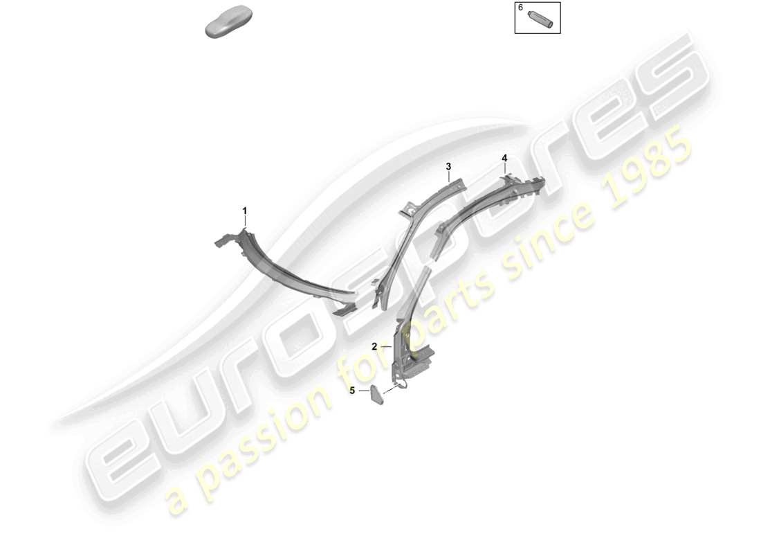 porsche 2026 (992-2 gt3) diagrama de piezas del pilar a interior/exterior del alerón trasero