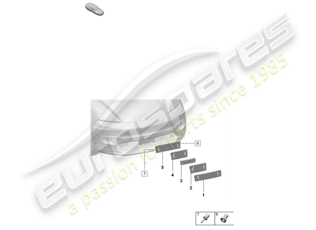 porsche 2025 (macan-e) portamatrículas delantero diagrama de piezas