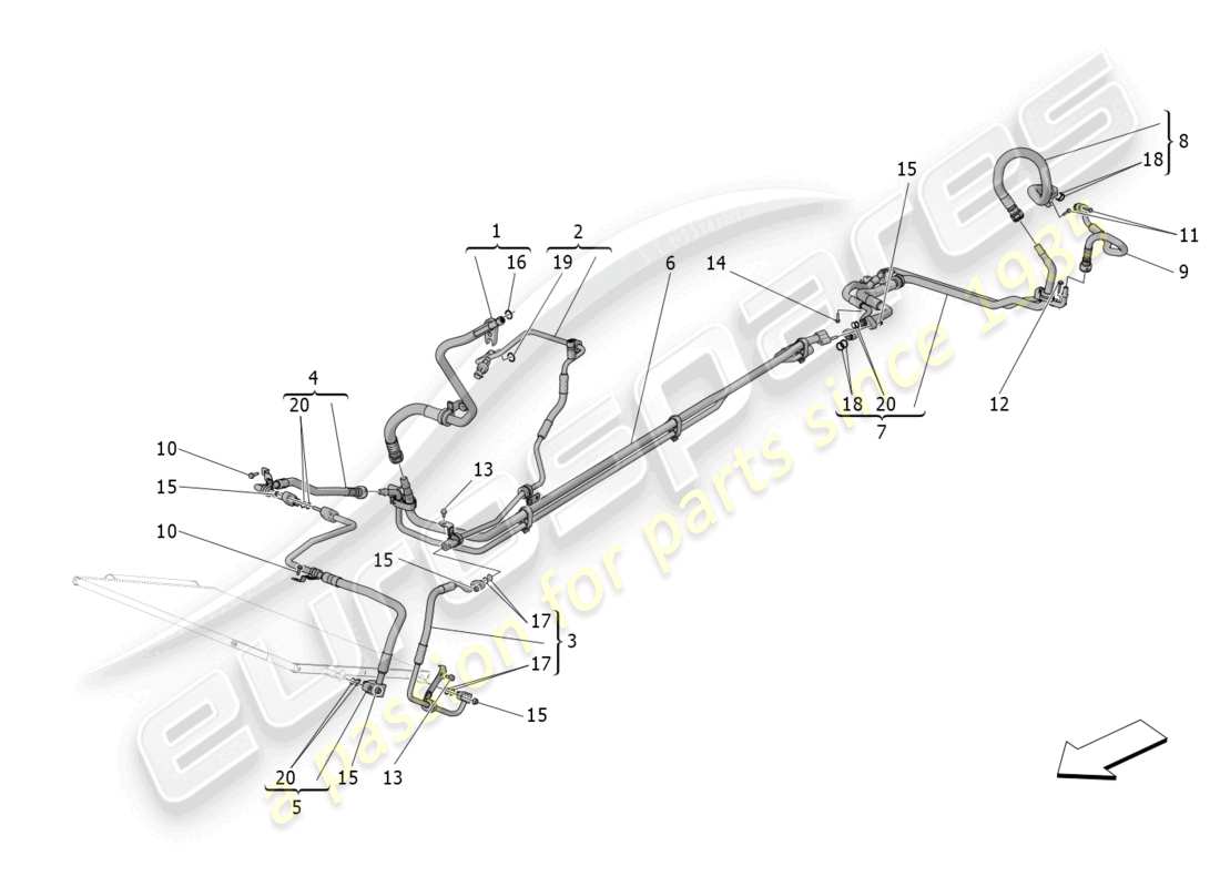 maserati mc20 cielo (2023) unidad de a/c: dispositivos del compartimiento del motor diagrama de piezas