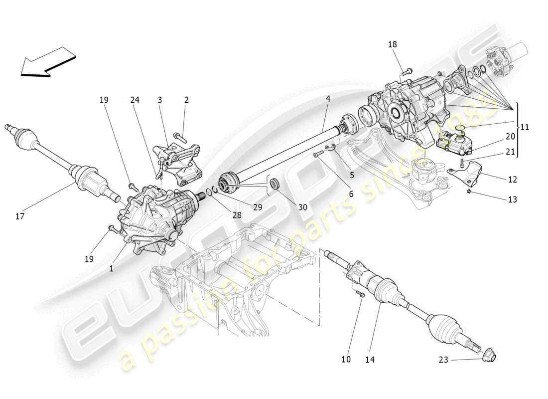 maserati levante gt (2022) transmisión de las ruedas delanteras diagrama de piezas