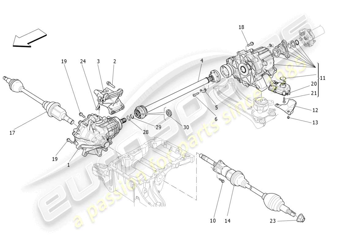 maserati levante gt (2022) transmisión de ruedas delanteras diagrama de piezas