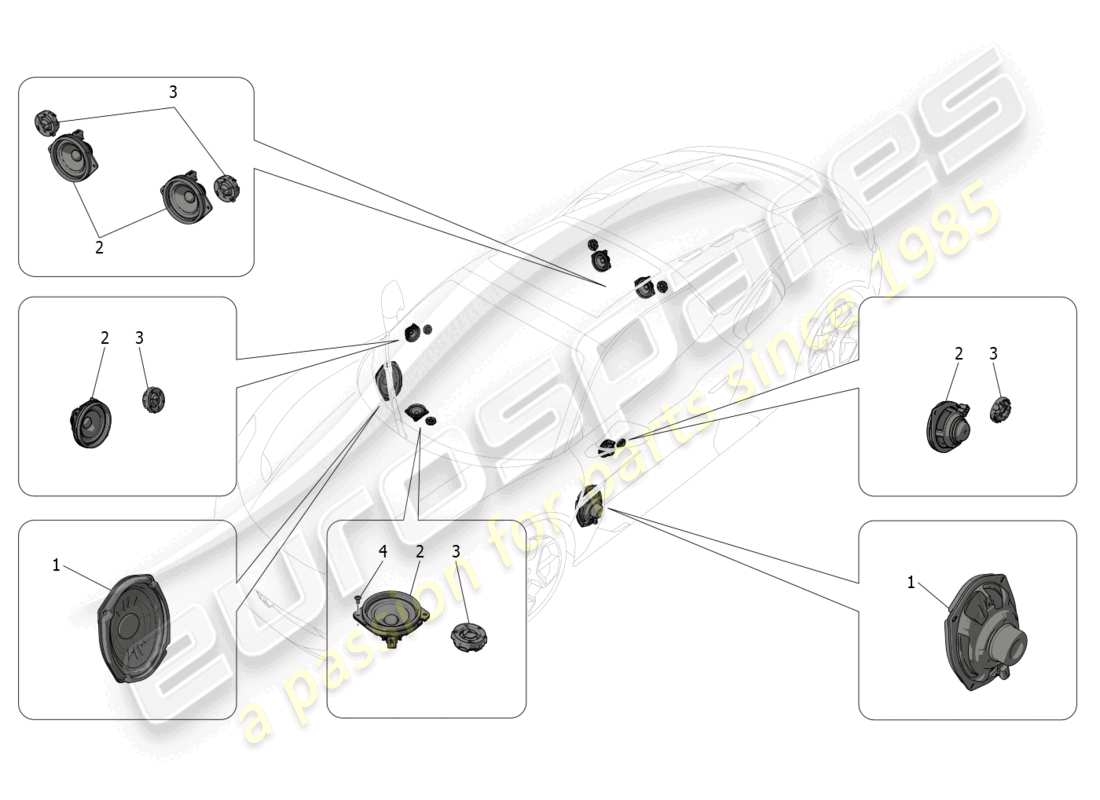 maserati mc20 cielo (2023) diagrama de piezas del sistema de difusión de sonido