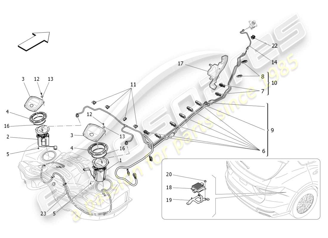 maserati levante gts (2020) diagrama de piezas de bombas de combustible y líneas de conexión