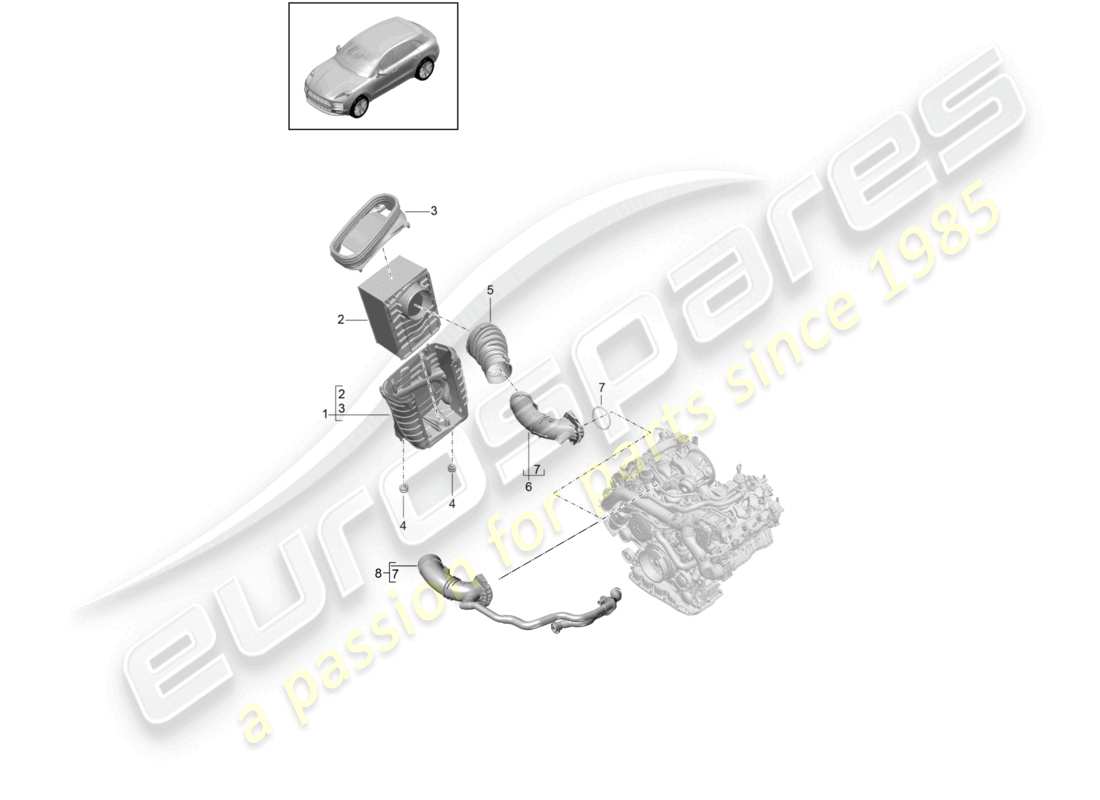 porsche 2021 (macan) elemento del filtro de aire diagrama de piezas de la carcasa del filtro de aire
