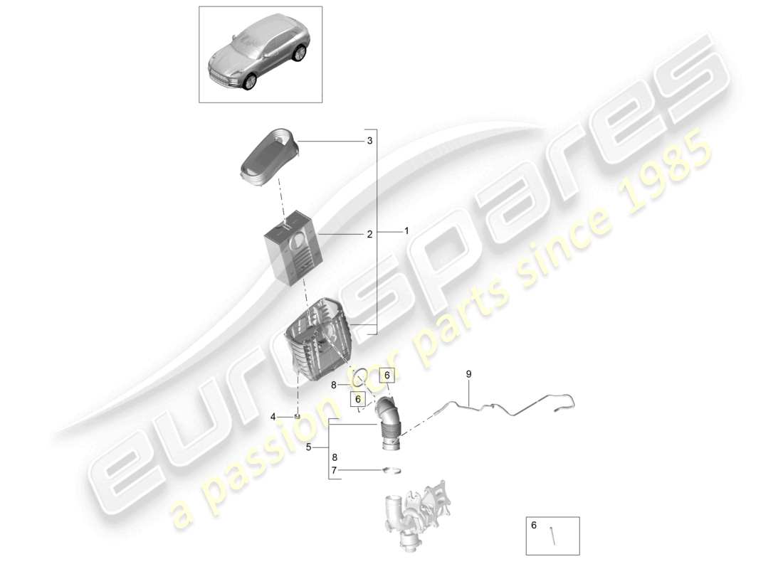 porsche 2021 (macan) elemento del filtro de aire diagrama de piezas de la carcasa del filtro de aire