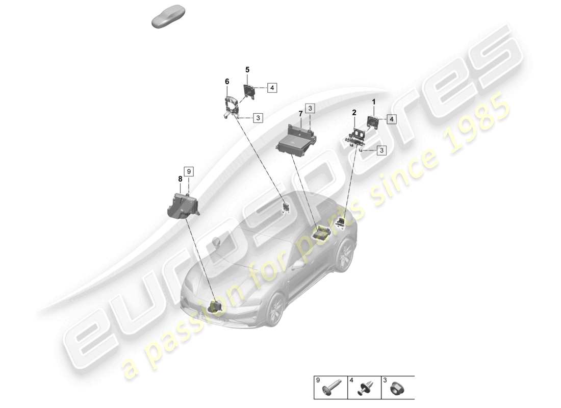 porsche 2025 (taycan 9j1-2) sistema de sonido del motor diagrama de piezas