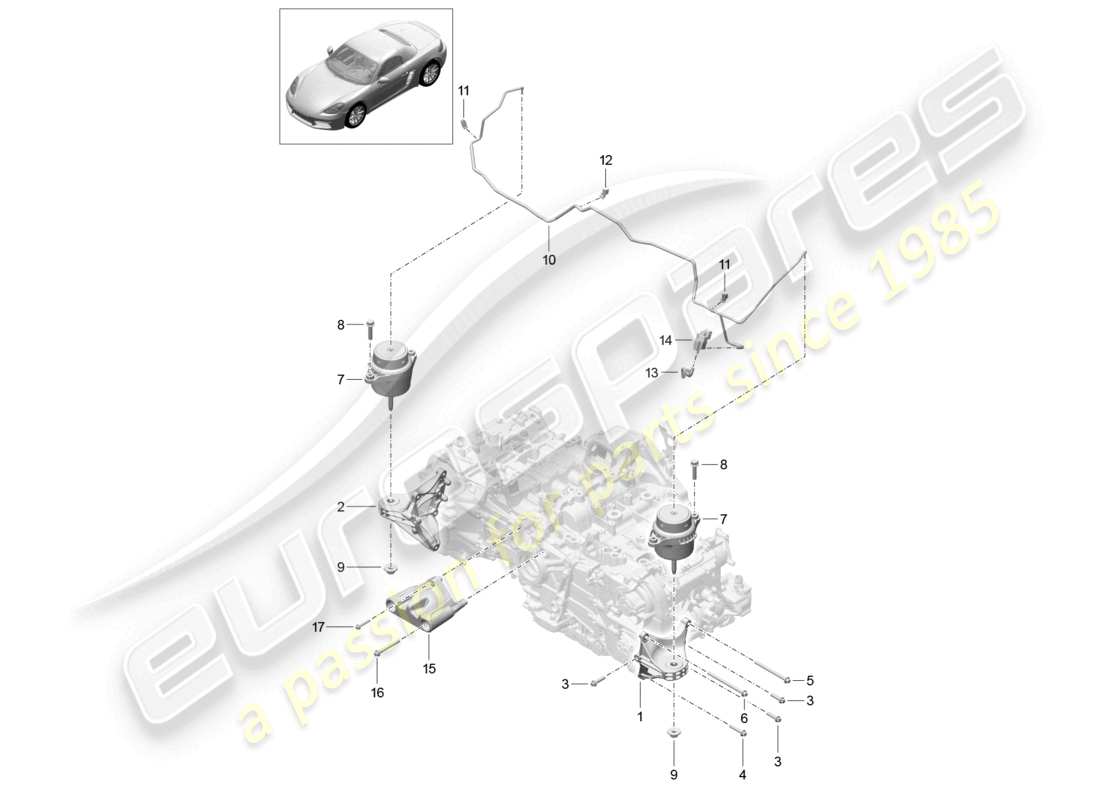 porsche 2024 (718 boxster) diagrama de piezas del dispositivo de elevación del motor