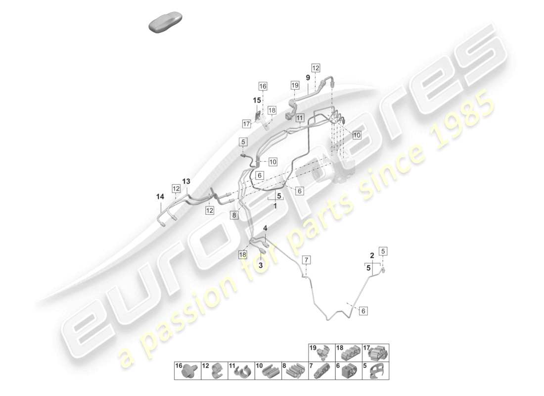 porsche 2020 (taycan 9j1-1) línea de freno delantera parte delantera diagrama de piezas
