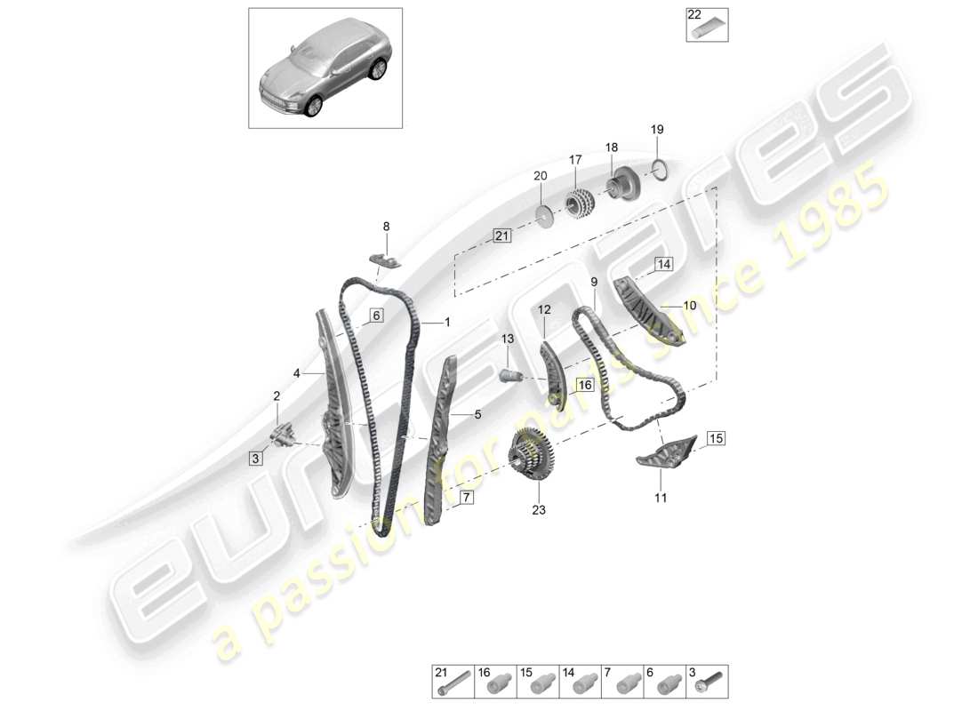 porsche 2021 (macan) tensor de cadena del riel deslizante de la cadena de distribución diagrama de piezas