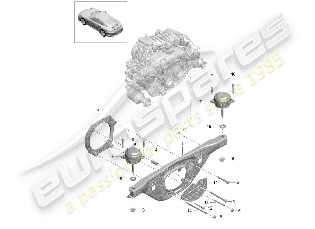 porsche 991 turbo (2018) diagrama de piezas del dispositivo de elevación del motor