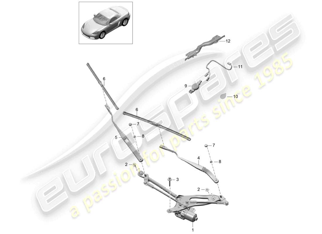 porsche 2024 (718 boxster) sistema limpiaparabrisas, compl. diagrama de piezas del sensor de lluvia