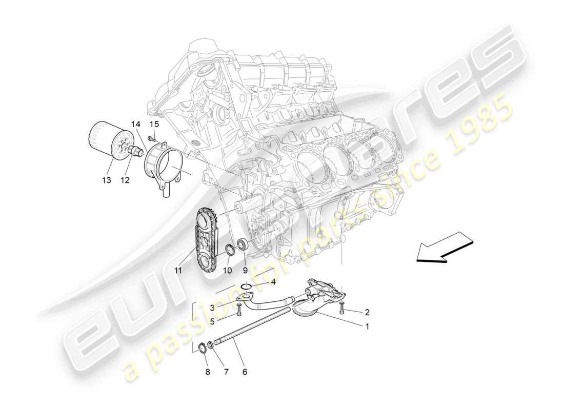 maserati granturismo mc stradale (2011) sistema de lubricación: diagrama de piezas de bomba y filtro