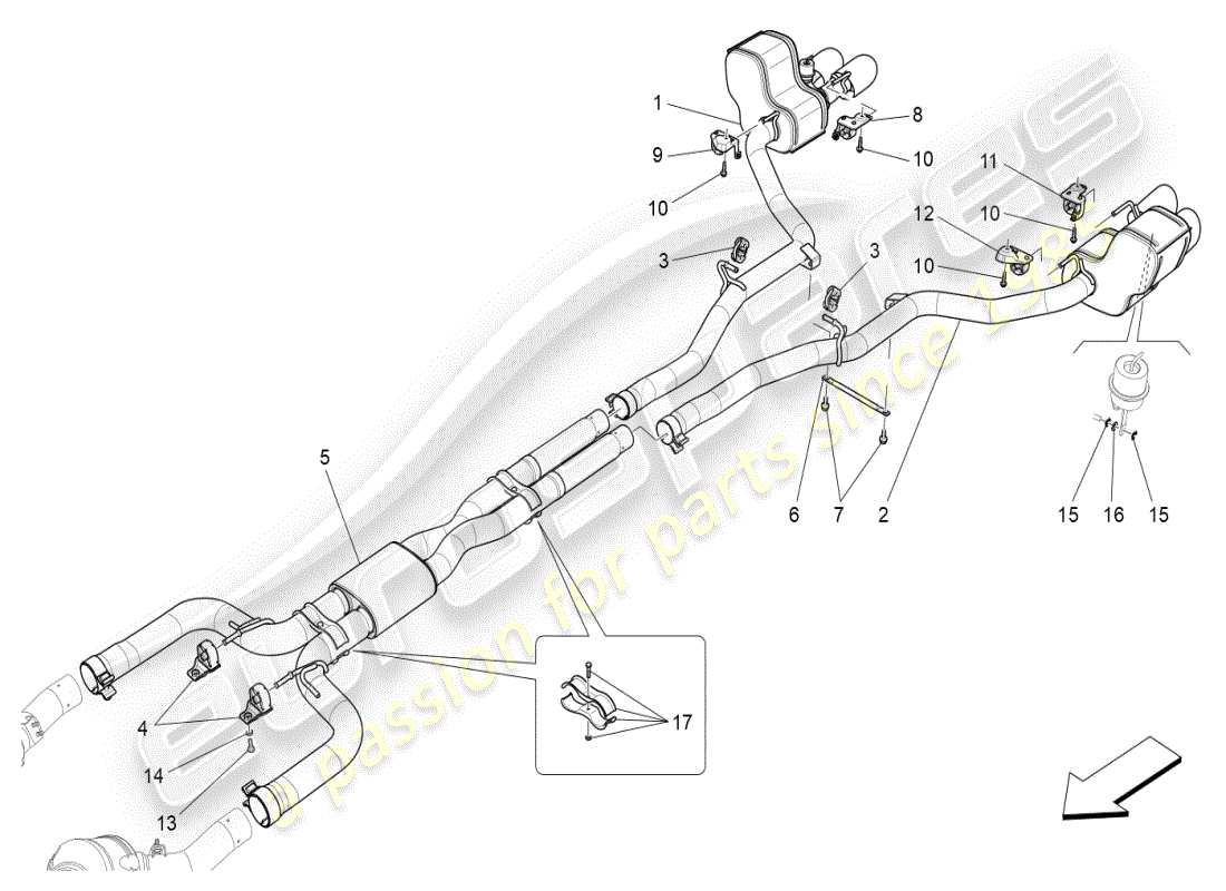 maserati ghibli (2019) silenciadores diagrama de piezas