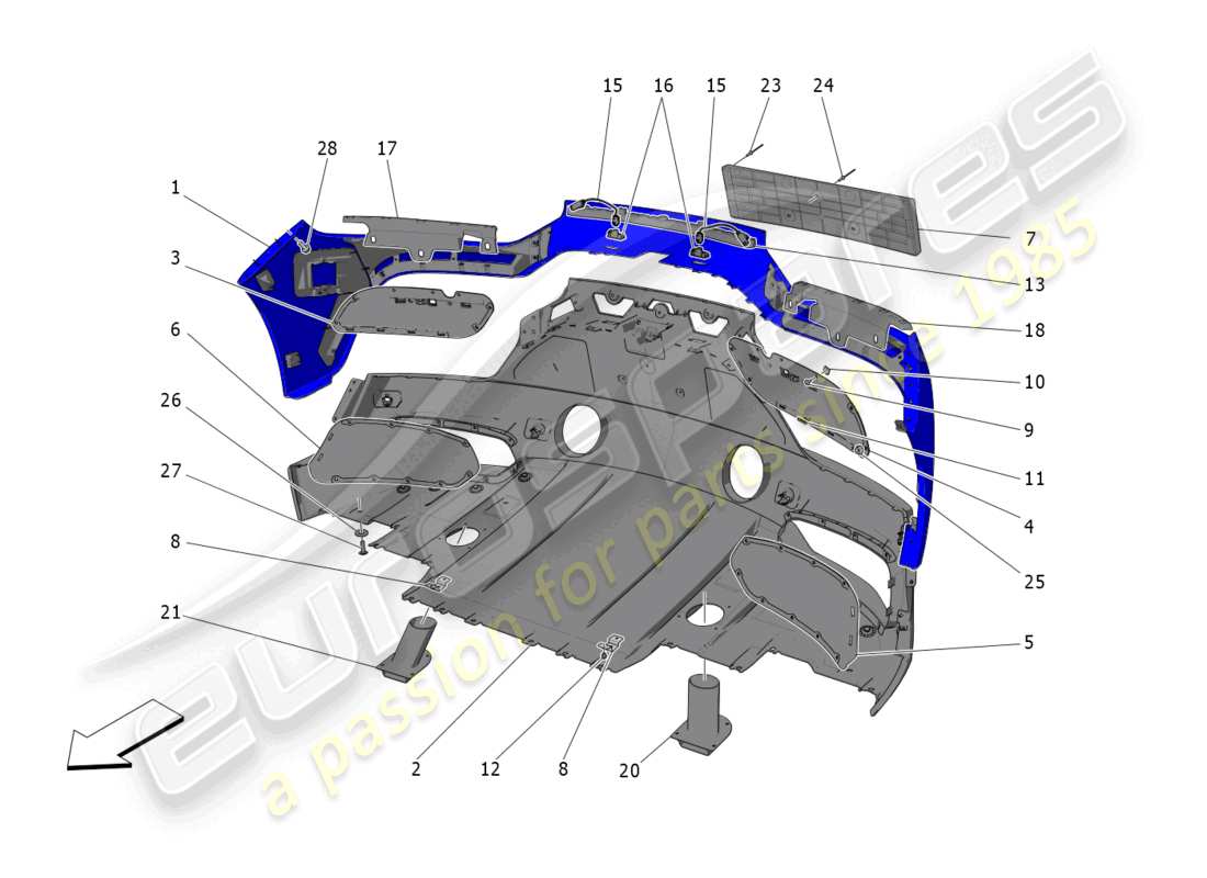 maserati mc20 (2022) diagrama de piezas del parachoques trasero