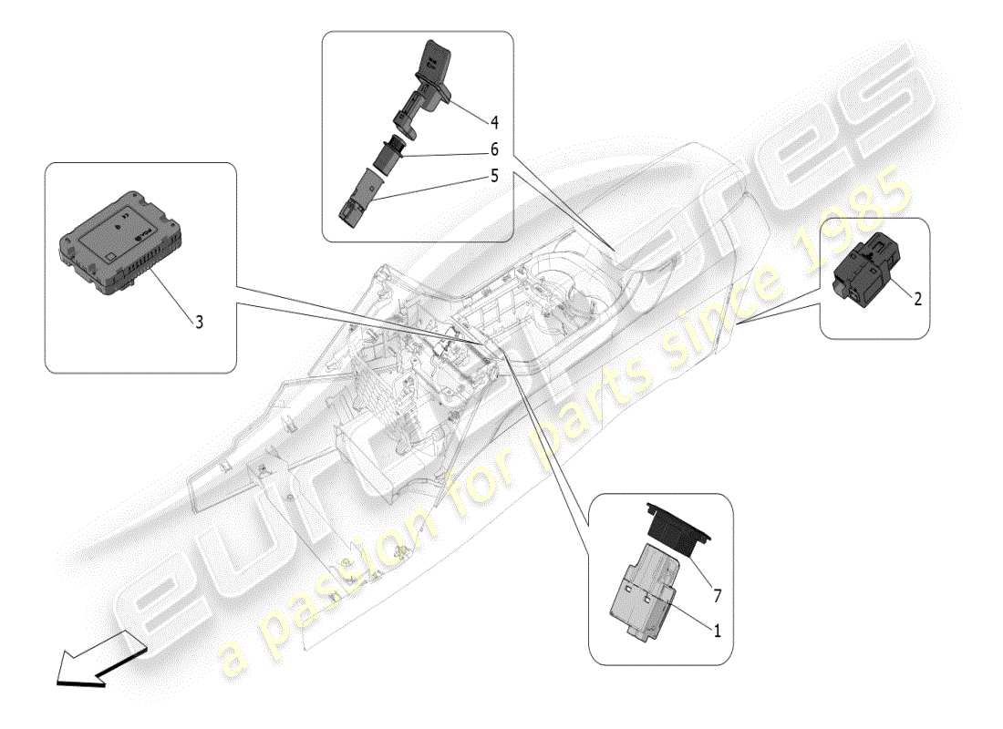 maserati grecale modena (2023) diagrama de piezas de los dispositivos de la consola central