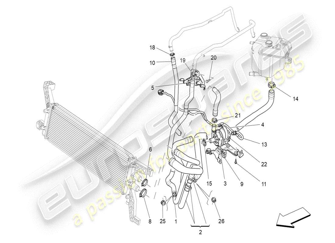 maserati ghibli (2021) sistema de refrigeración: diagrama de piezas de nourice y líneas