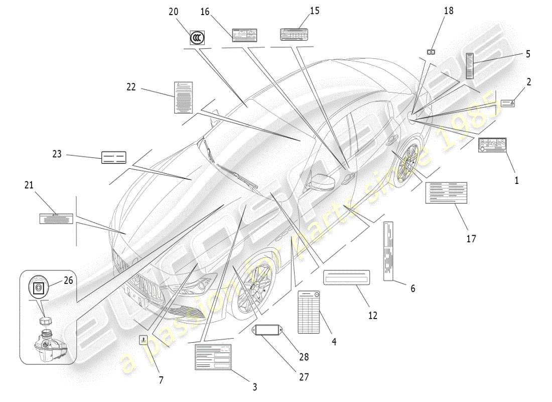 maserati ghibli (2019) pegatinas y etiquetas diagrama de piezas