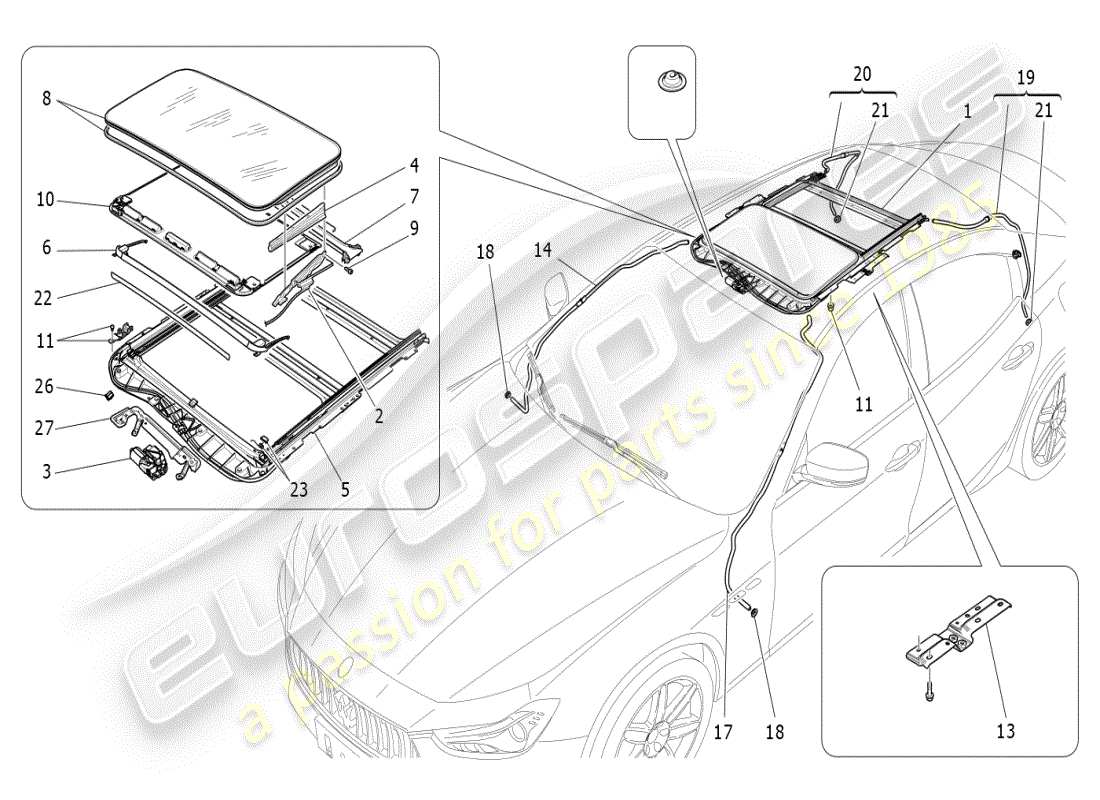 maserati ghibli (2019) techo corredizo diagrama de piezas