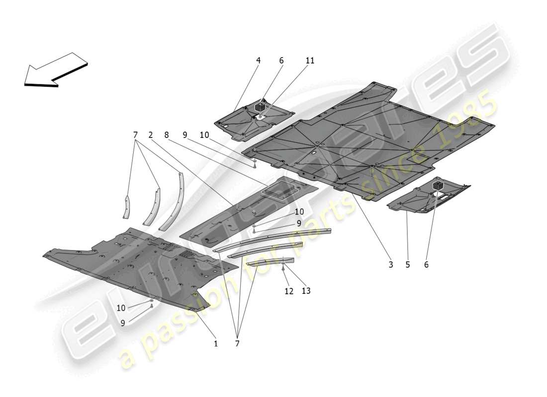 maserati mc20 (2022) diagrama de piezas de protectores de bajos y pisos