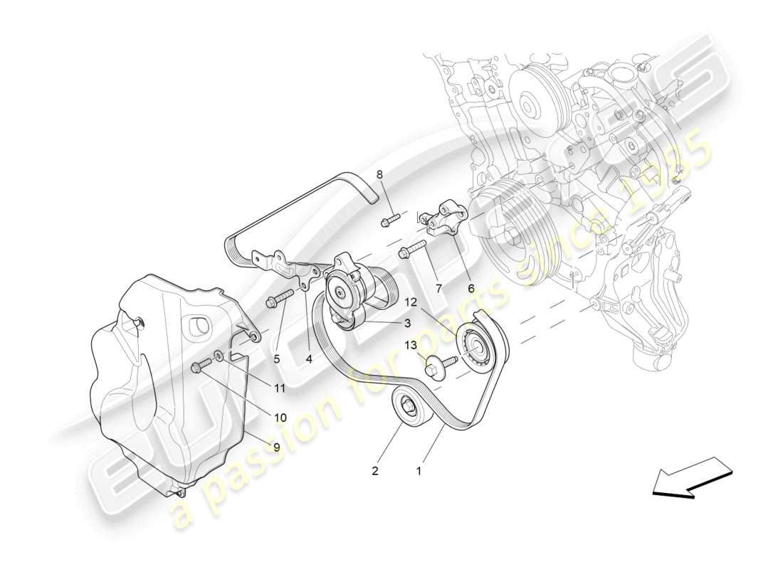 maserati ghibli (2018) diagrama de piezas de correas de dispositivos auxiliares