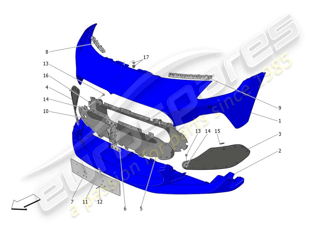 maserati mc20 (2022) diagrama de piezas del parachoques delantero
