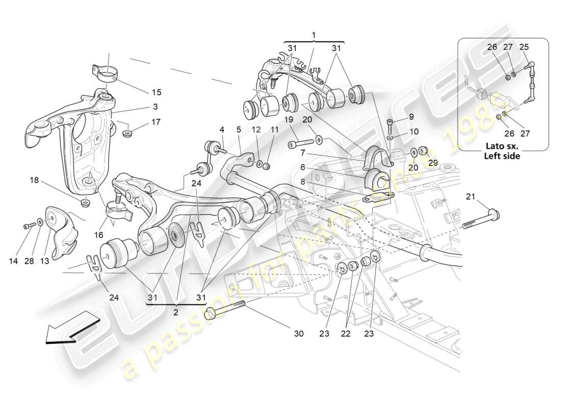 maserati granturismo mc stradale (2012) diagrama de piezas de la suspensión delantera