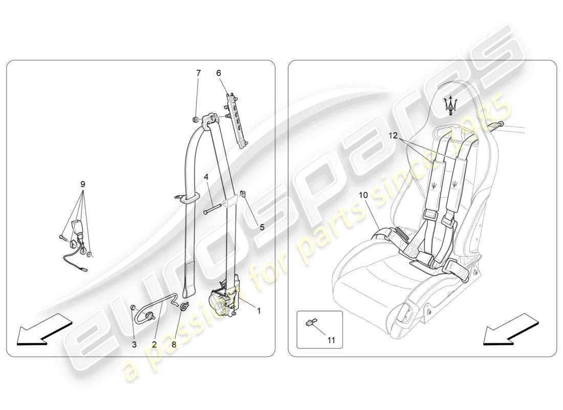 maserati granturismo mc stradale (2012) diagrama de piezas de los cinturones de seguridad delanteros