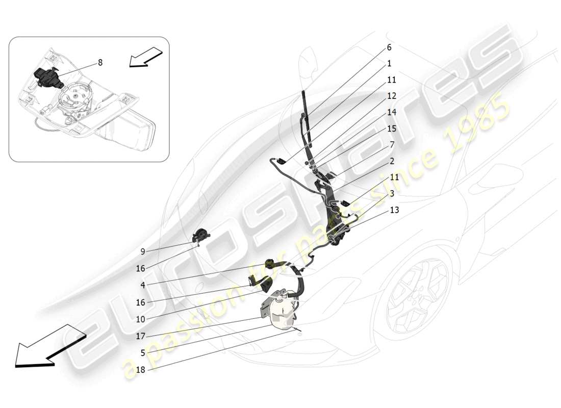 maserati mc20 (2023) diagrama de piezas de dispositivos externos del vehículo