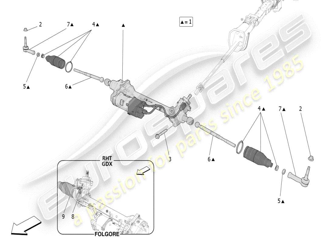 maserati grecale modena (2023) diagrama de pieza de la unidad de cremallera de dirección completa