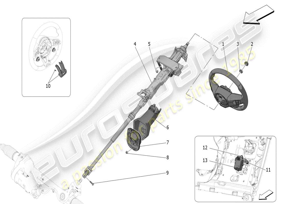 maserati grecale modena (2023) diagrama de piezas de la unidad de volante y columna de dirección