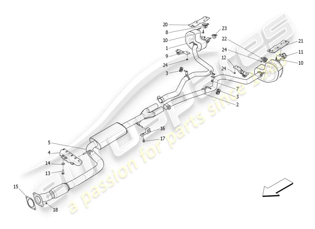 maserati levante gt (2022) silenciadores diagrama de piezas