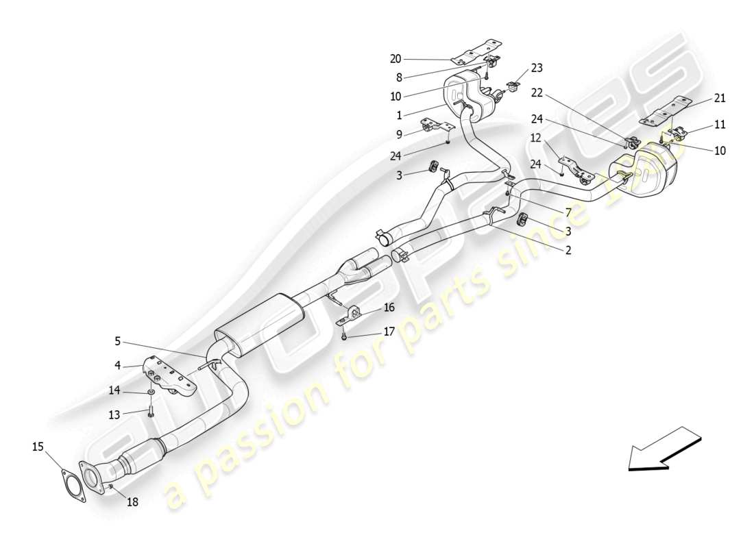 maserati levante gt (2022) diagrama de piezas de silenciadores