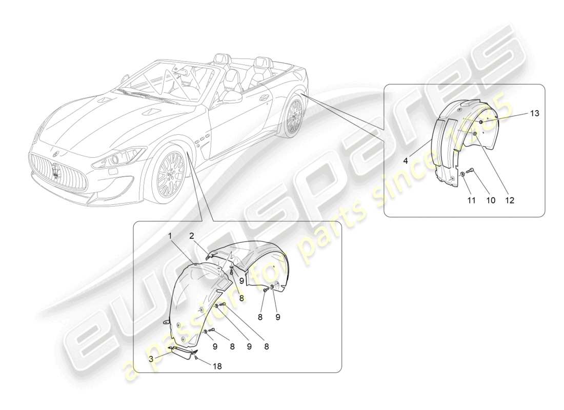 un diagrama de piezas del catálogo de piezas de Maserati GranCabrio MC (2013)