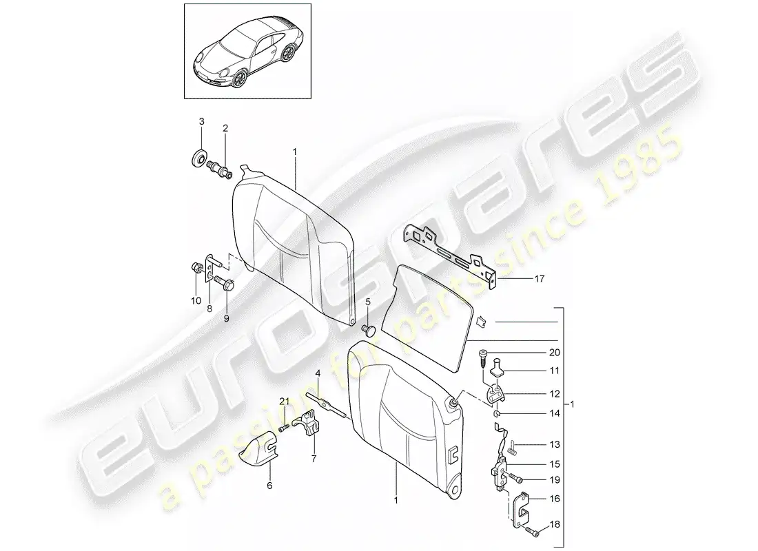 porsche 2012 (997-2) respaldo del asiento de emergencia diagrama de piezas