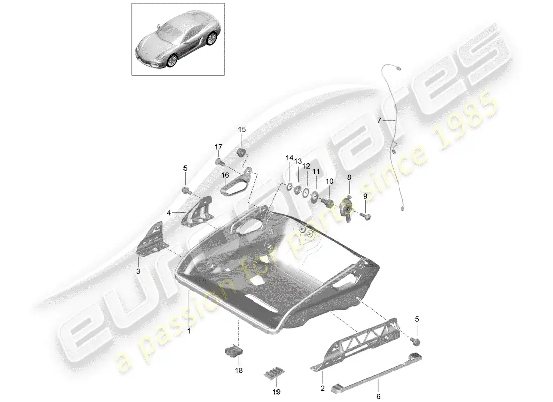 porsche 2016 (981 cayman) asiento diagrama de piezas