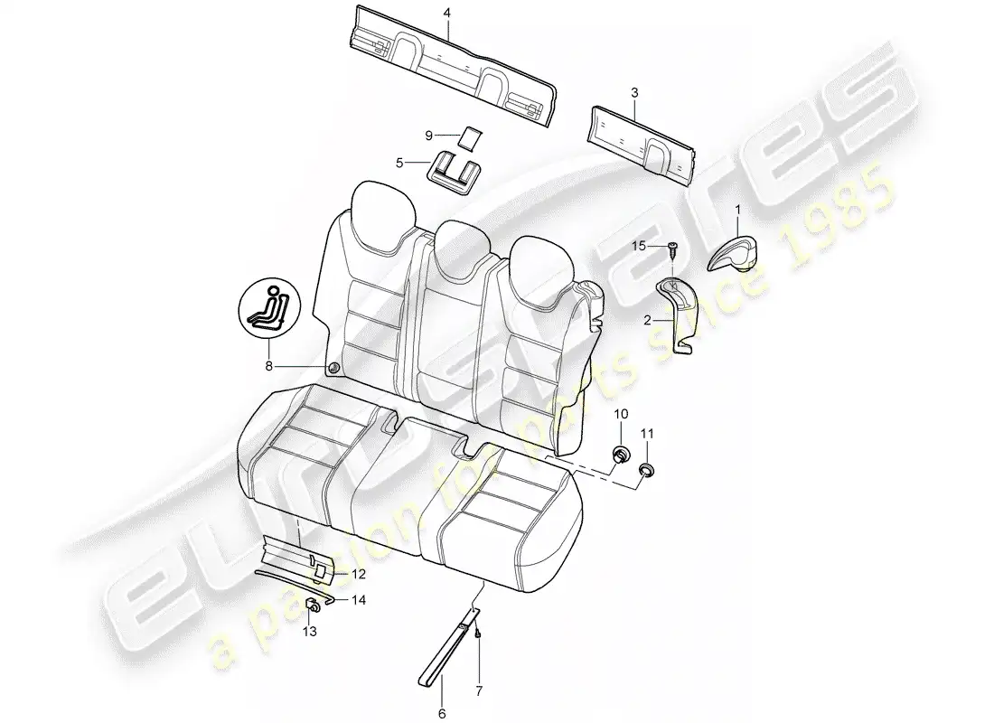 porsche 2005 (cayenne e1 9pa) respaldo del asiento trasero diagrama de piezas