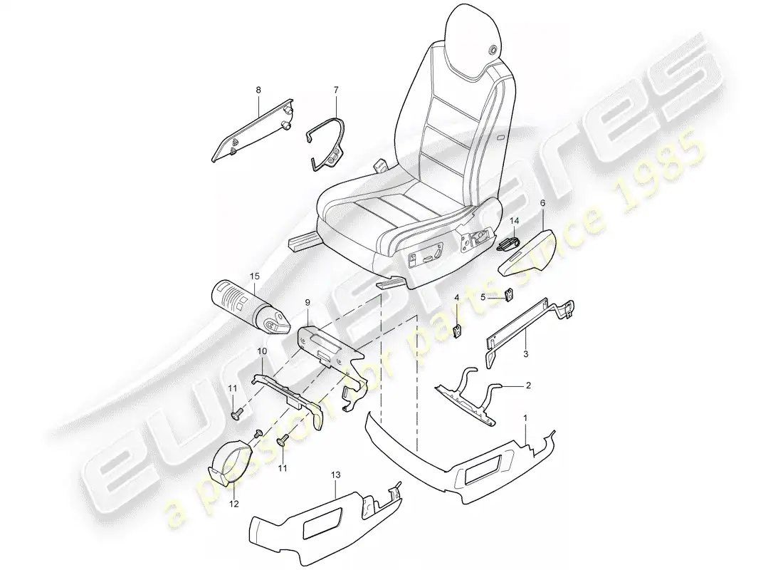 porsche 2005 (cayenne e1 9pa) estructura del asiento diagrama de piezas