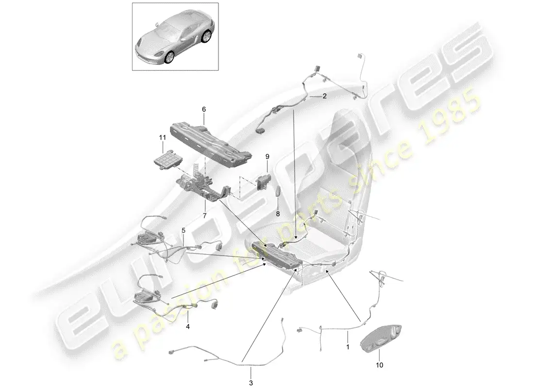 porsche 2019 (718 cayman) cableando arneses diagrama de piezas