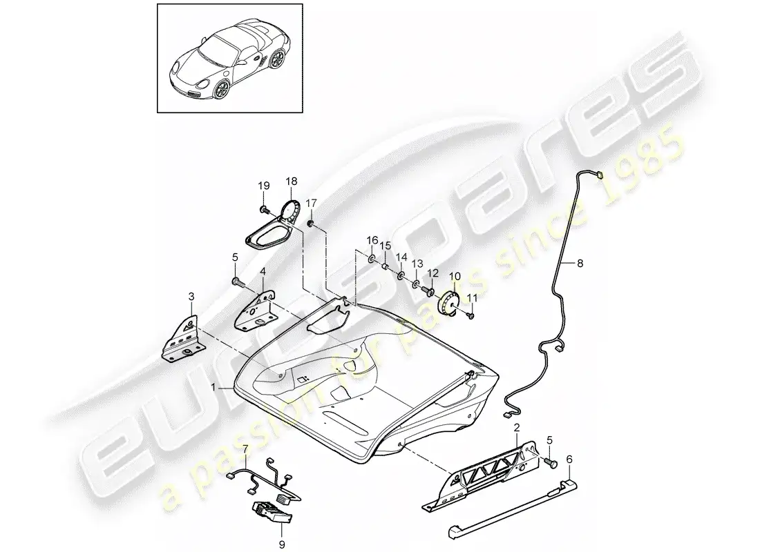 porsche 2009 (987 boxster) asiento diagrama de piezas
